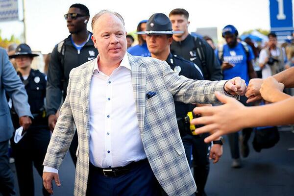 Mark Stoops announced early Sunday morning on social media that he was stayng at Kentucky and turning down another opportunity. He didn't mention Texas A&amp;M but multiple reports had Stoops potentially becoming the Aggies next coach. (Photo by Les Nicholson)